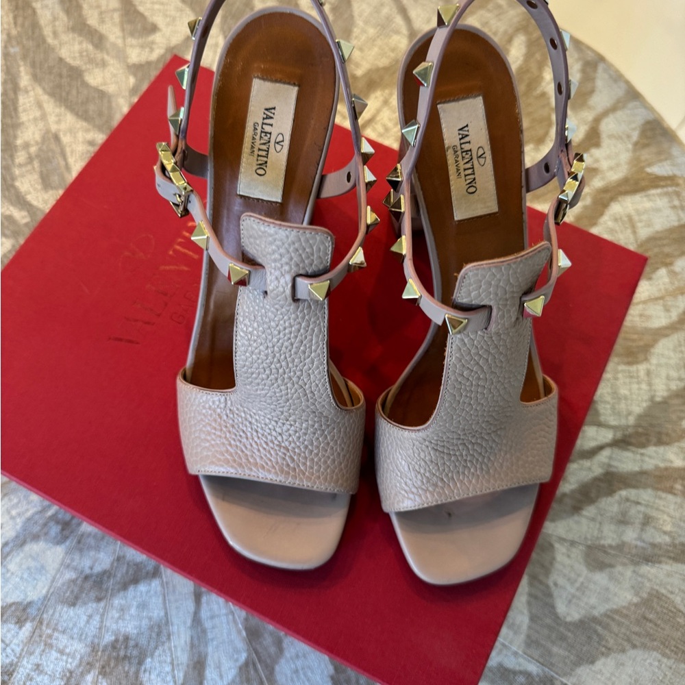 Valentino Sandals in Taupe with gold studs